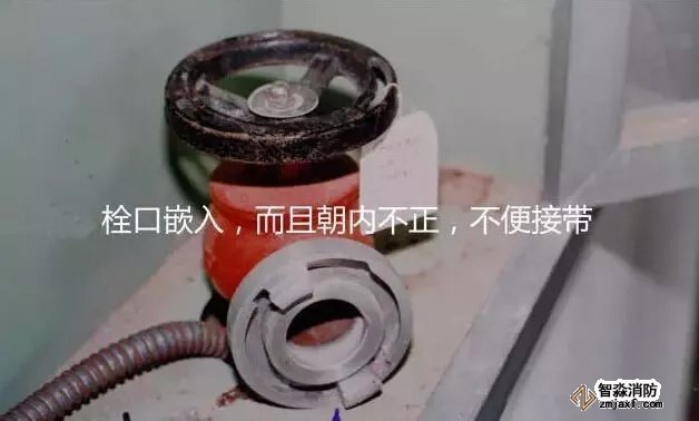 消火栓栓口嵌入，而且朝內(nèi)不正，